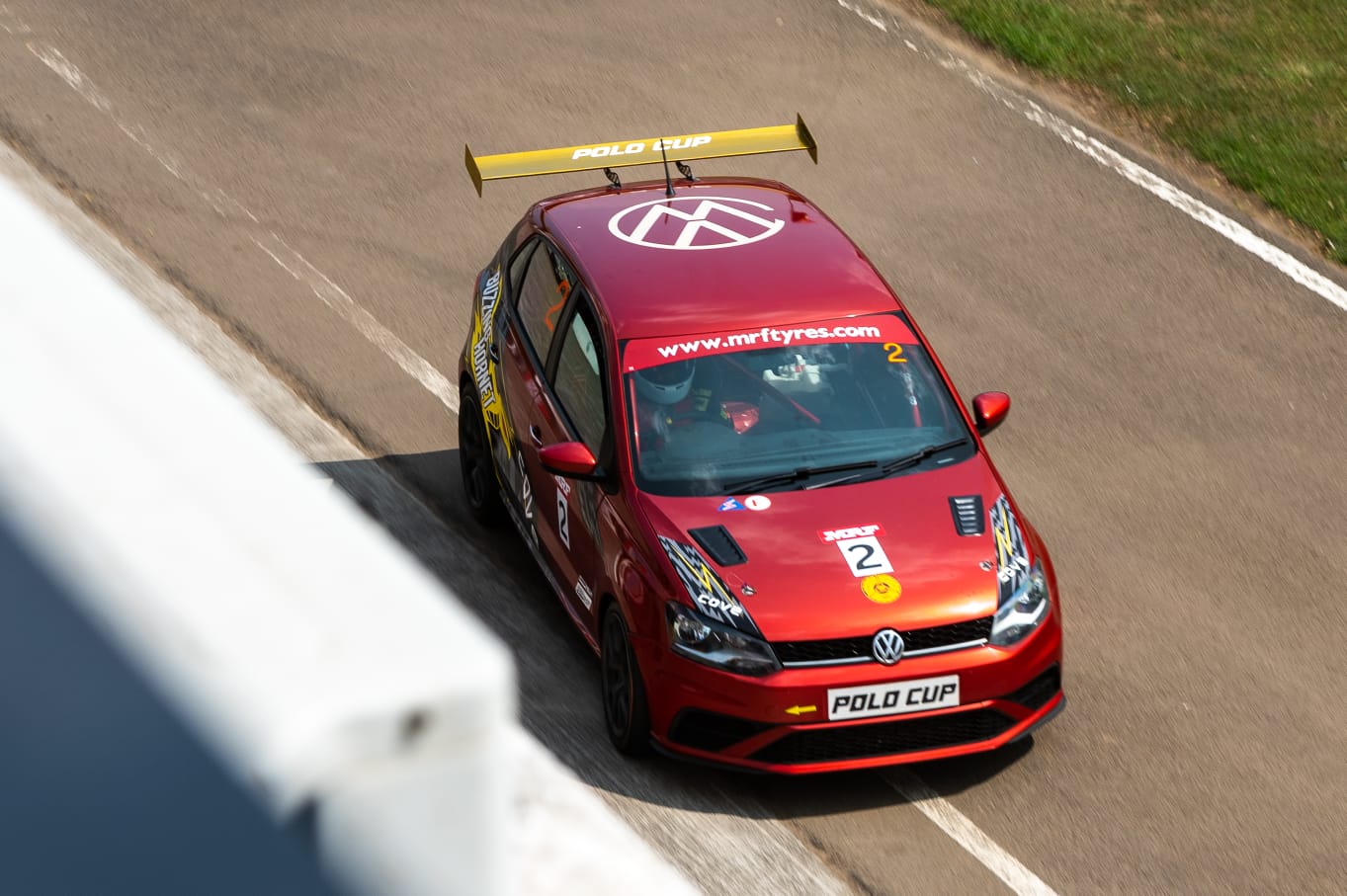 Overhead view of Avi's red race car